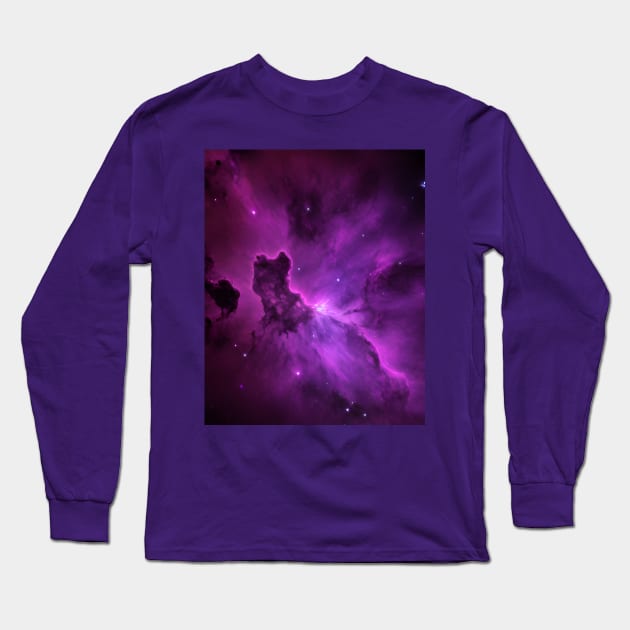 Bright Purple Nebula Space & Stars Long Sleeve T-Shirt by VersoDigitalDesign